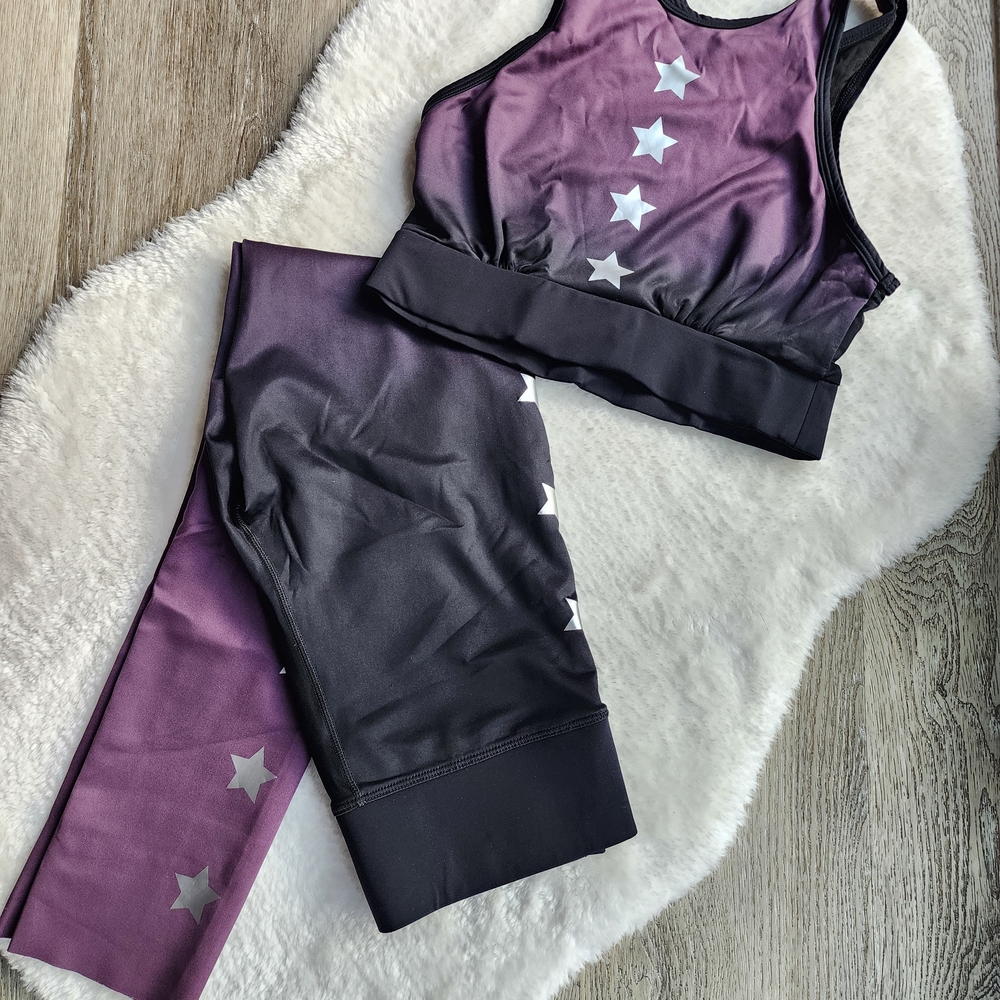 NOLI Black Line Ombre Purple/Black Star Leggings & Sports Bra